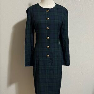 Vintage Santa Fe Jim Tremblay Womens Size 14 Green Long Sleeve Dress